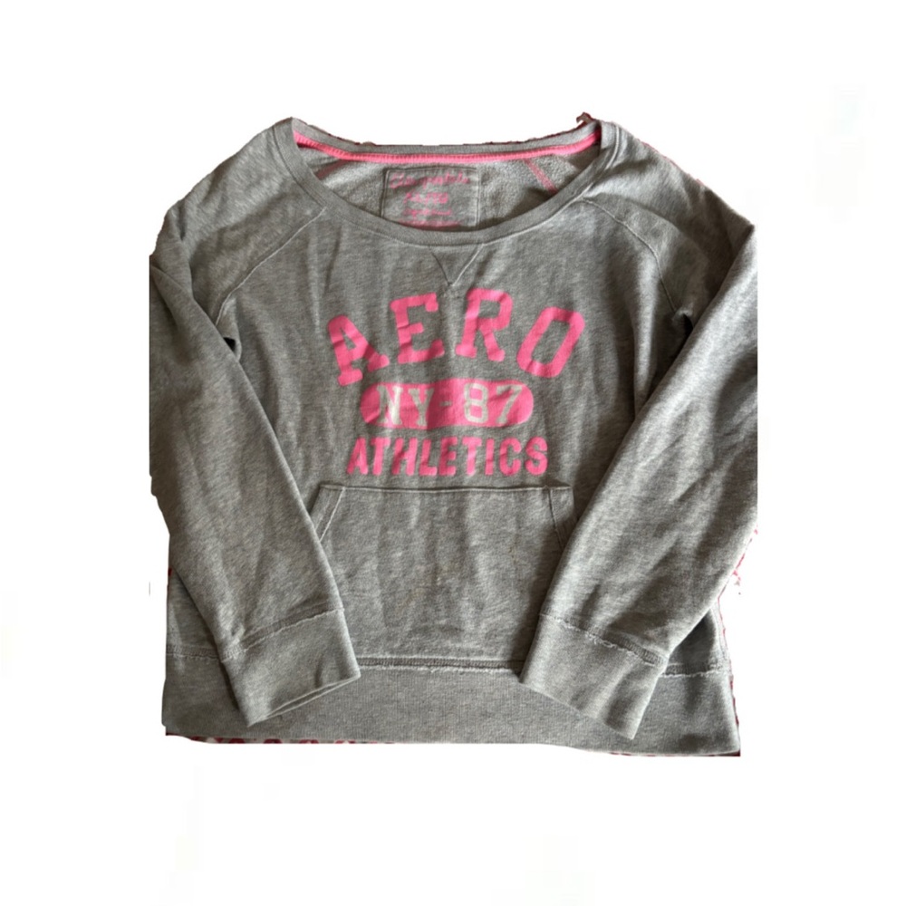 Aeropostale Gray and Pink Crew Neck Sweater